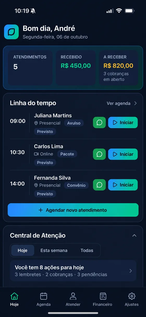 Tela Hoje do ELLOA (dados fictícios)